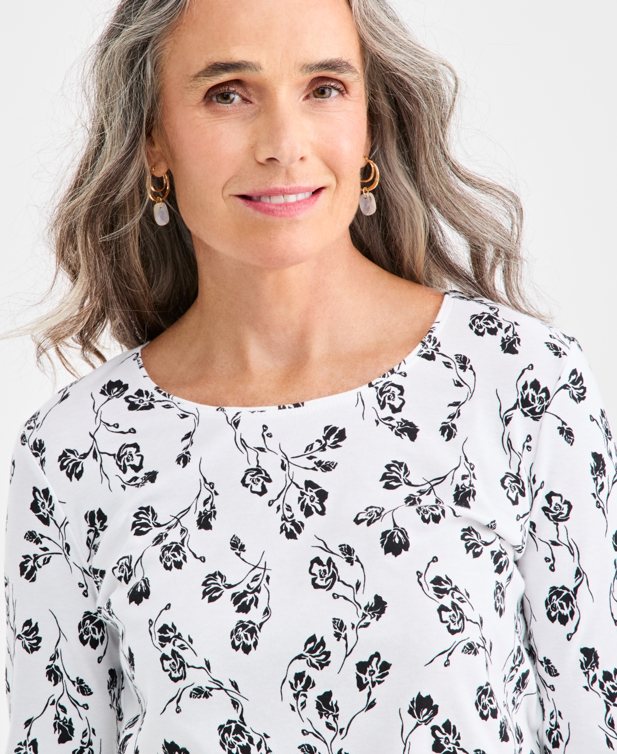 Style & Co Women's Printed Long-Sleeve Scoop-Neck Top, Macy's Exclusive