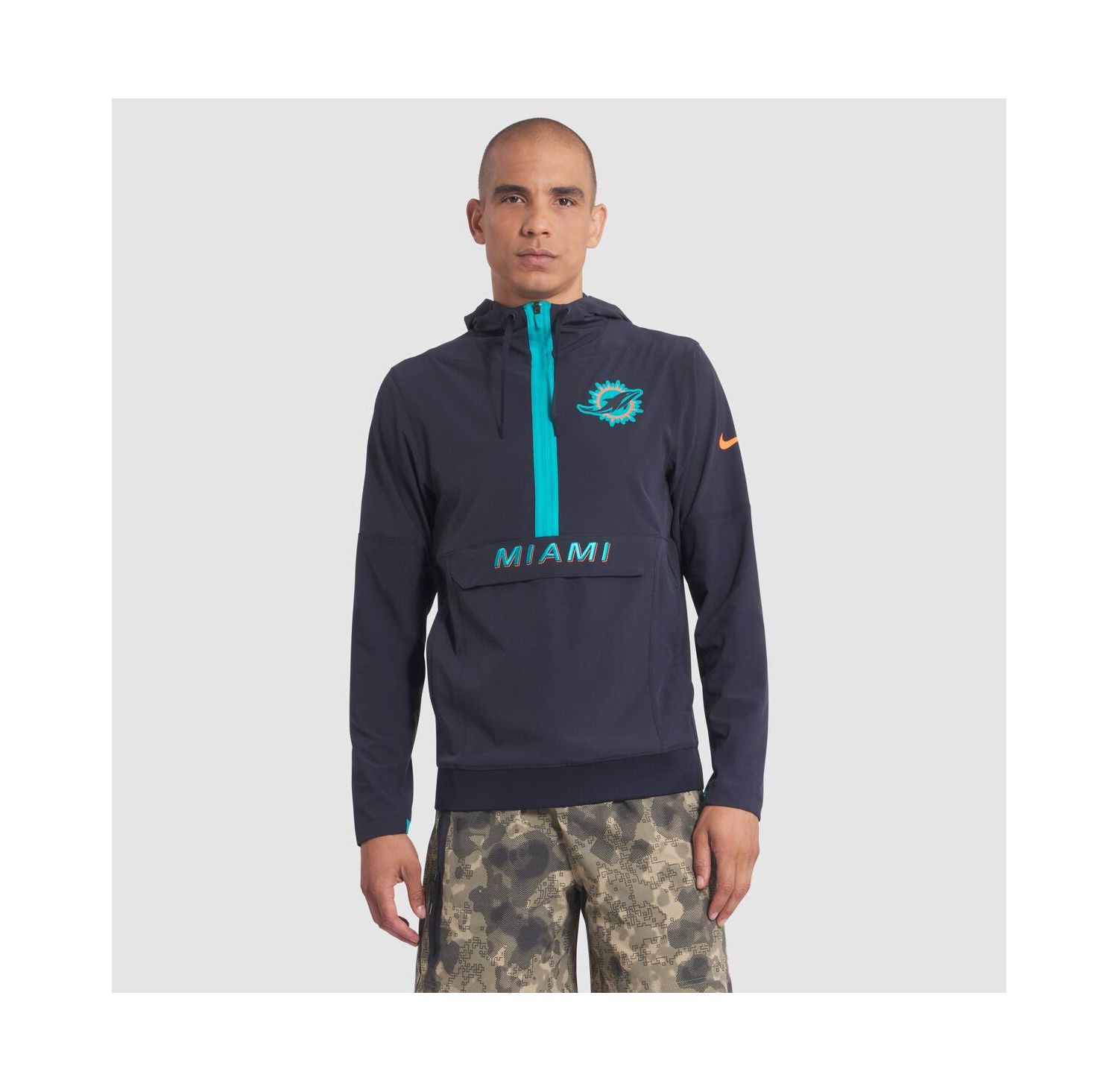Men's Pitch Blue Miami Dolphins 2025 Rivalries Collection Sideline Anorak Half-Zip Hoodie Jacket