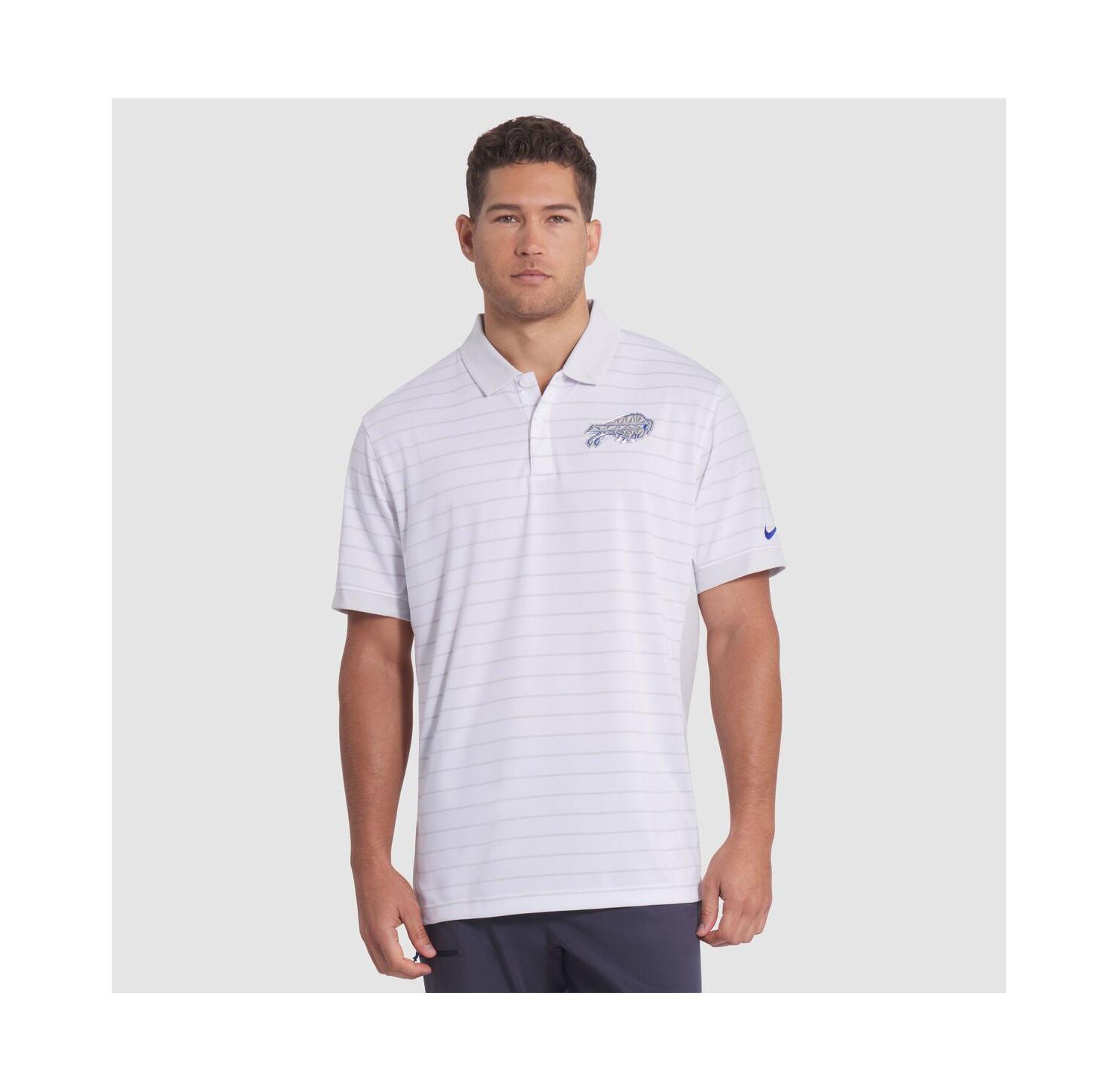 Men's White Buffalo Bills 2025 Rivalries Collection Sideline Victory Striped Dri-FIT Polo Shirt