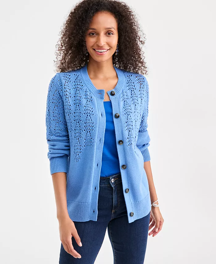 Women's Pointelle Crewneck Cardigan