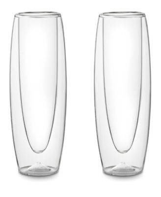 Hand-Blown Double Wall Champagne Flute Glasses, Set of 2
