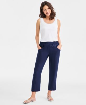Women's 100% Linen Tapered-Seam Ankle Pants, Macy's Exclusive