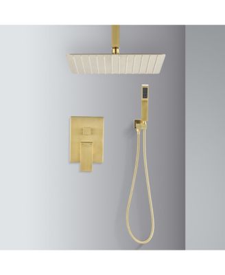 Ceiling Mounted Shower System Combo Set with Handheld and 10&amp;#x22;Shower head, Brushed Gold
