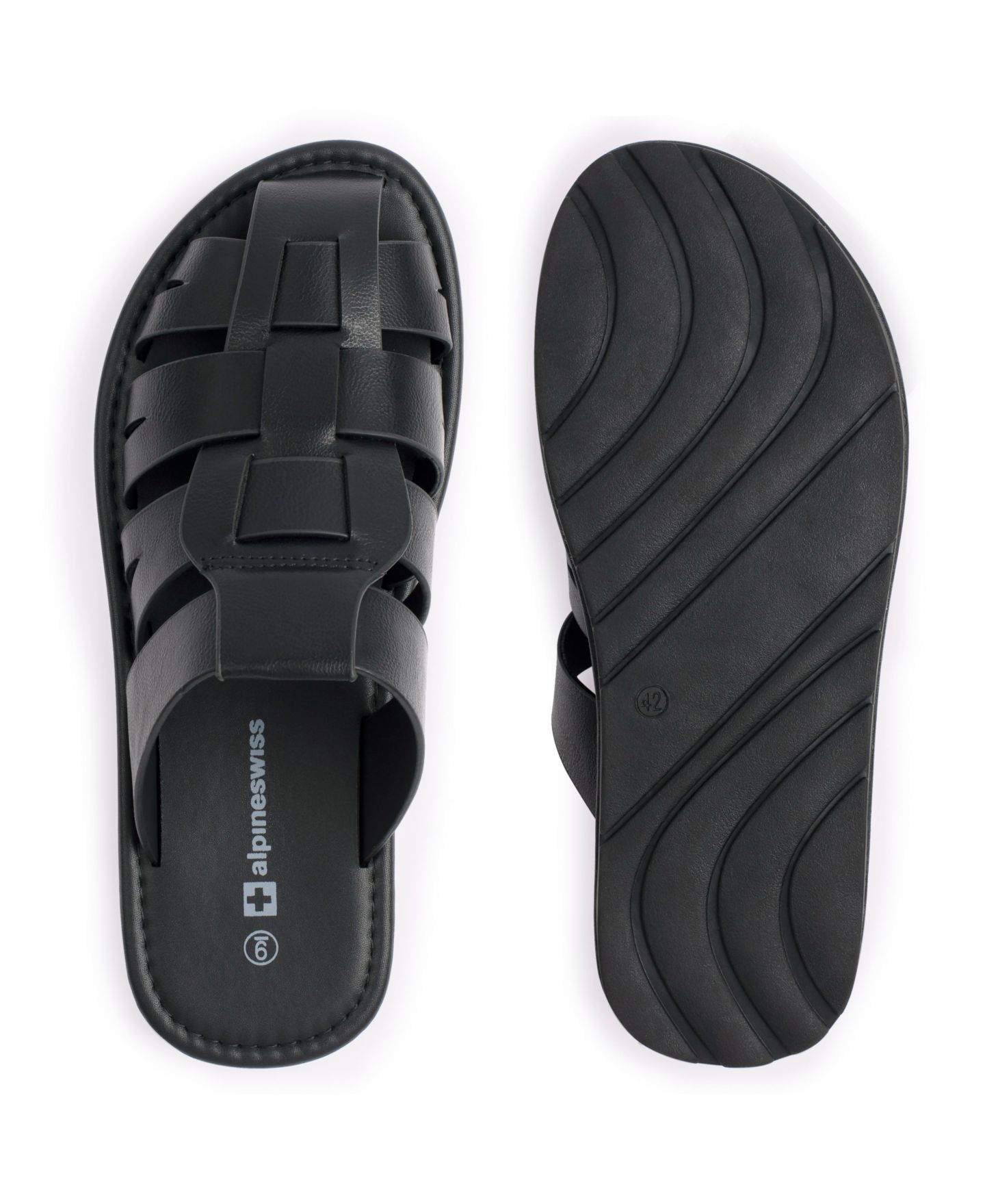 Мужские сандалии Alpine Swiss Marlin Fisherman Slide Sandals Faux Leather Dressy, цвет: Чёрный — фото 5