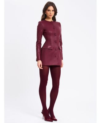 Women Baila Burgundy Faux Leather Blazer Mini Dress