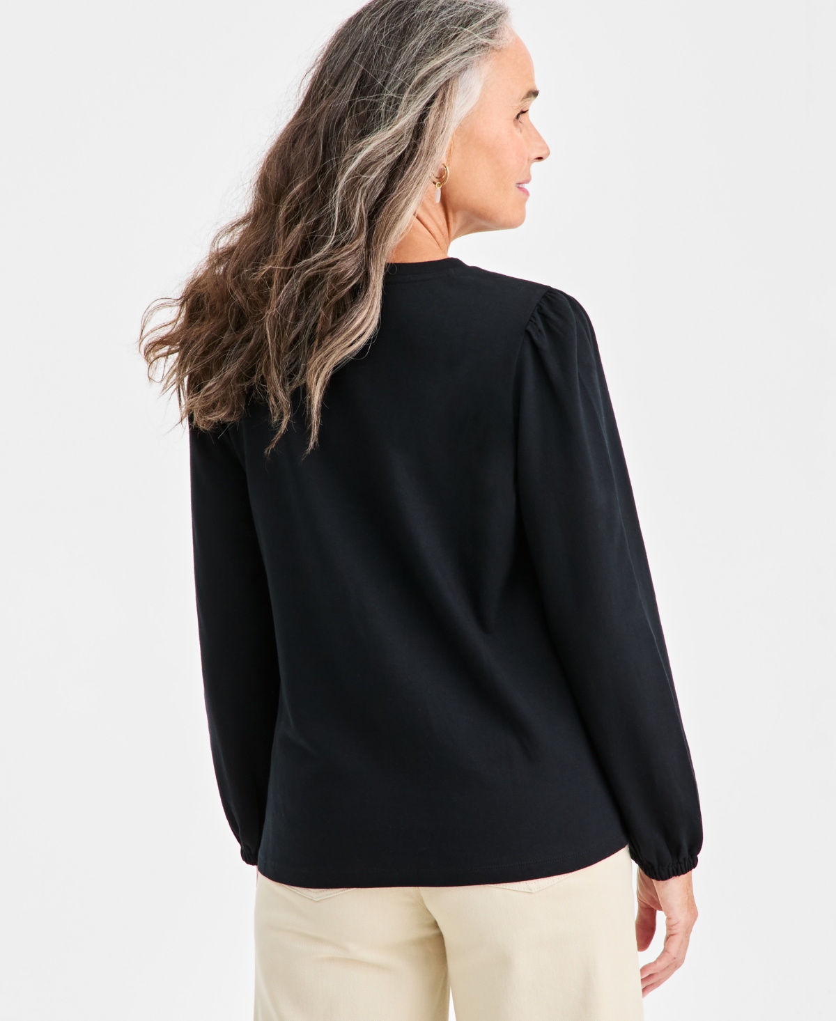 Style & Co Women's Embroidered Puff-Sleeve Knit Top, Macy's Exclusive