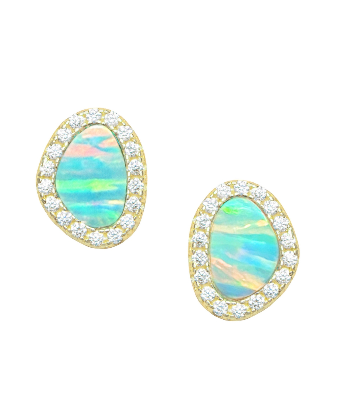 Kamaria Pebble Stud Earrings With Lab-grown Opal In 14k Gold Plated Sterling Silver