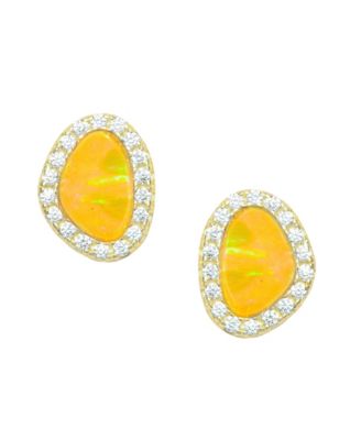 Kamaria Pebble Stud Earrings With Lab-Grown Opal in 14k Gold Plated Sterling Silver - Tangerine opal