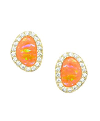 Kamaria Pebble Stud Earrings With Lab-Grown Opal in 14k Gold Plated Sterling Silver - Orange opal 65$