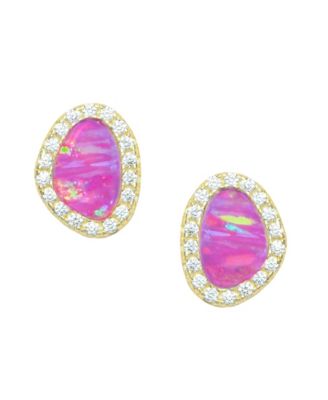 Kamaria Pebble Stud Earrings With Lab-Grown Opal in 14k Gold Plated Sterling Silver - Fuchsia opal 65$