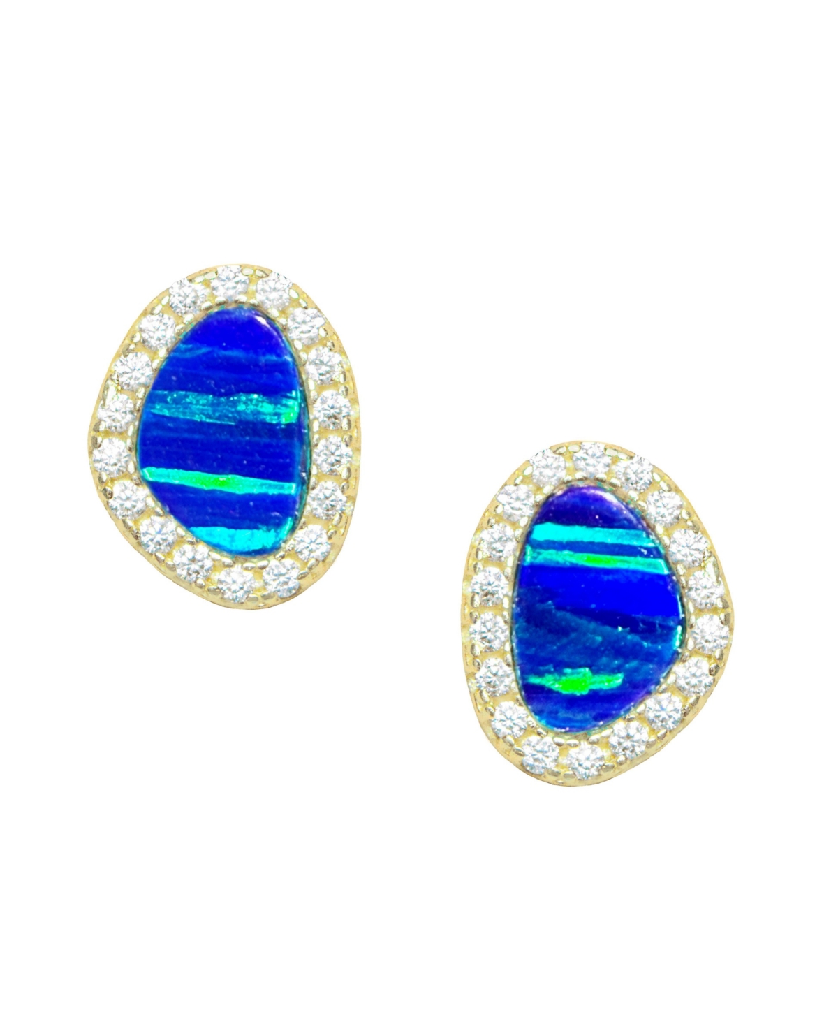 Kamaria Pebble Stud Earrings With Lab-grown Opal In 14k Gold Plated Sterling Silver In Blue