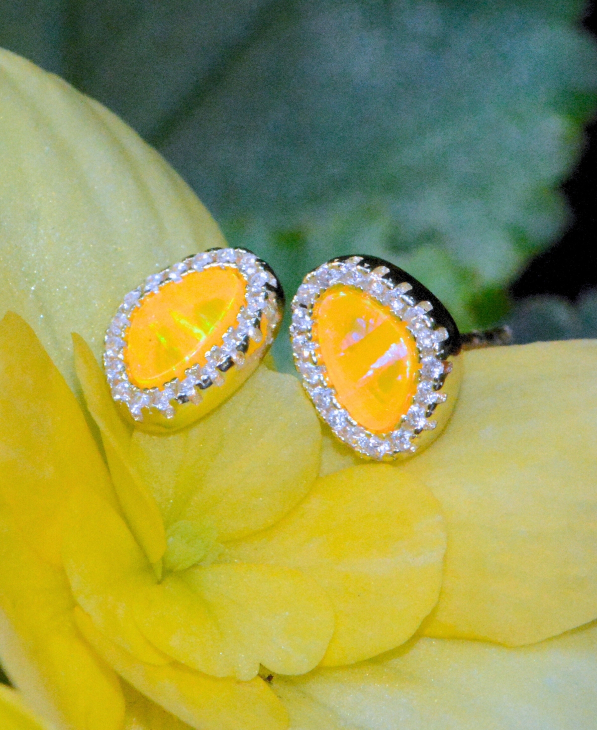 Kamaria Pebble Stud Earrings With Lab-grown Opal In 14k Gold Plated Sterling Silver