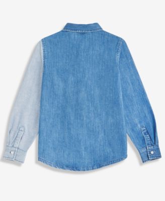 Boys 5-20 Harvey Color Blocked Long-Sleeve Cotton Denim Shirt, Macy's Exclusive
