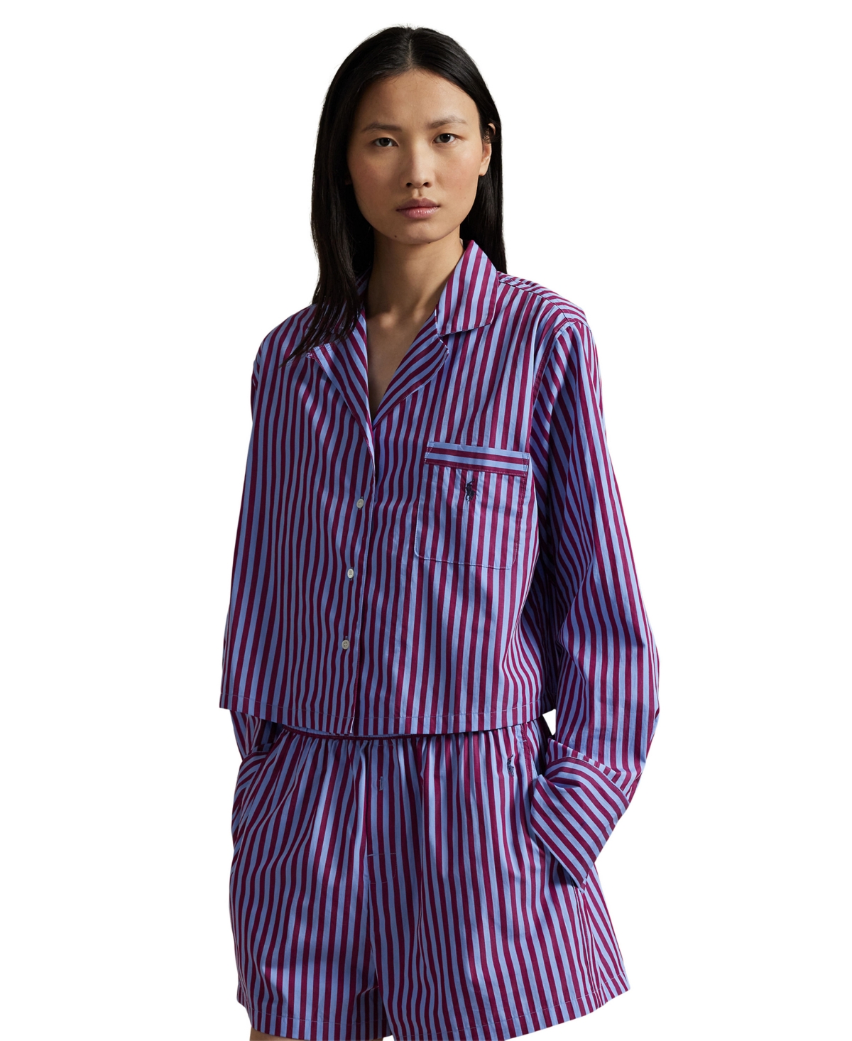 Polo Ralph Lauren Women's 2-piece Cropped Shirt And Boxer Shorts Pajama Set In Purple