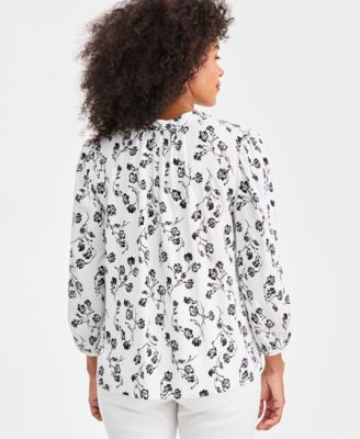 Petite Printed Bubble Sleeve Top, Macy's Exclusive