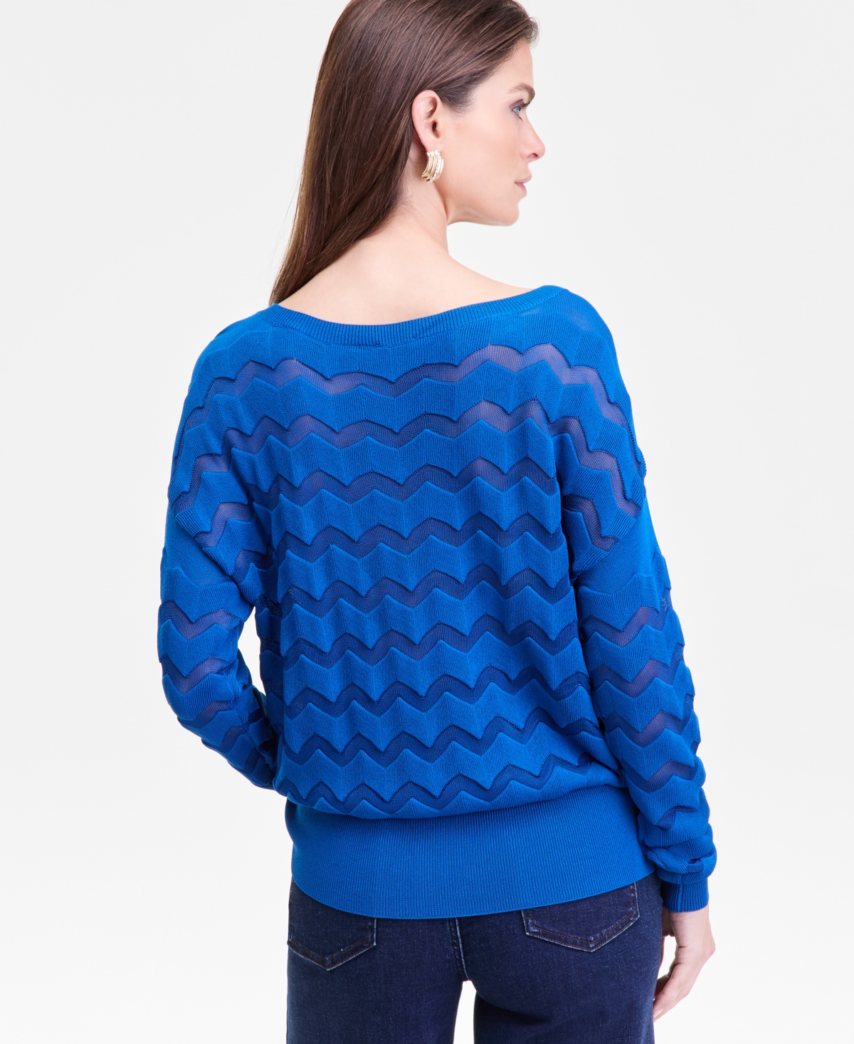 Inc International Concepts Women's Chevron Stitch Boat-neck Sweater, Macy's Exclusive In Blue