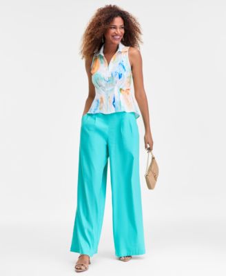 Women's Printed Seamed-Waist Sleeveless Shirt, Macy's Exclusive 