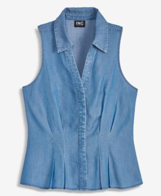 Women's Chambray Seamed-Waist Sleeveless Shirt, Macy's Exclusive