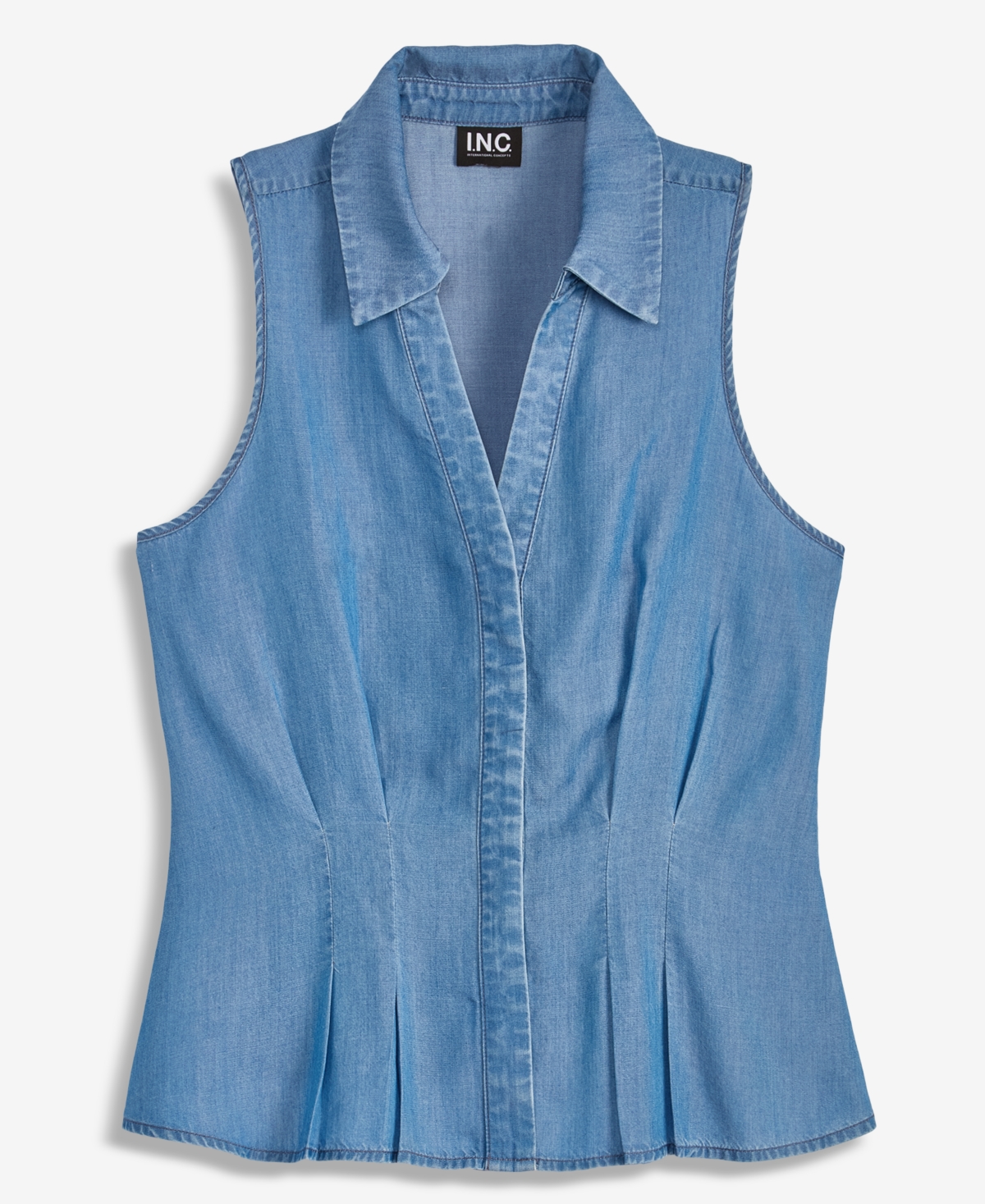 I.n.c. International Concepts Women's Chambray Seamed-Waist Sleeveless Shirt, Macy's Exclusive