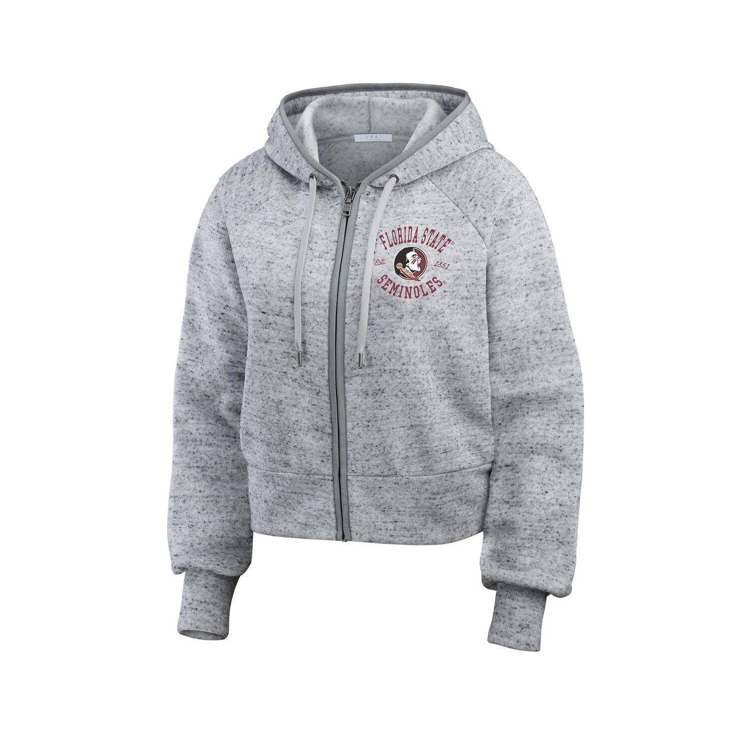 Women's Heather Gray Florida State Seminoles Wear Speckle Double-Hit Raglan Full-Zip Hoodie