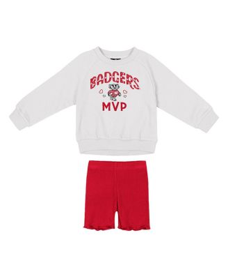 Colosseum - Girls Toddler White/Red Wisconsin Badgers Beta Fleece Sweatshirt and Shorts Set