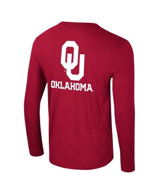 Men's Crimson Oklahoma Sooners Logo Lockup 3-Hit Active Blend Long Sleeve T-Shirt