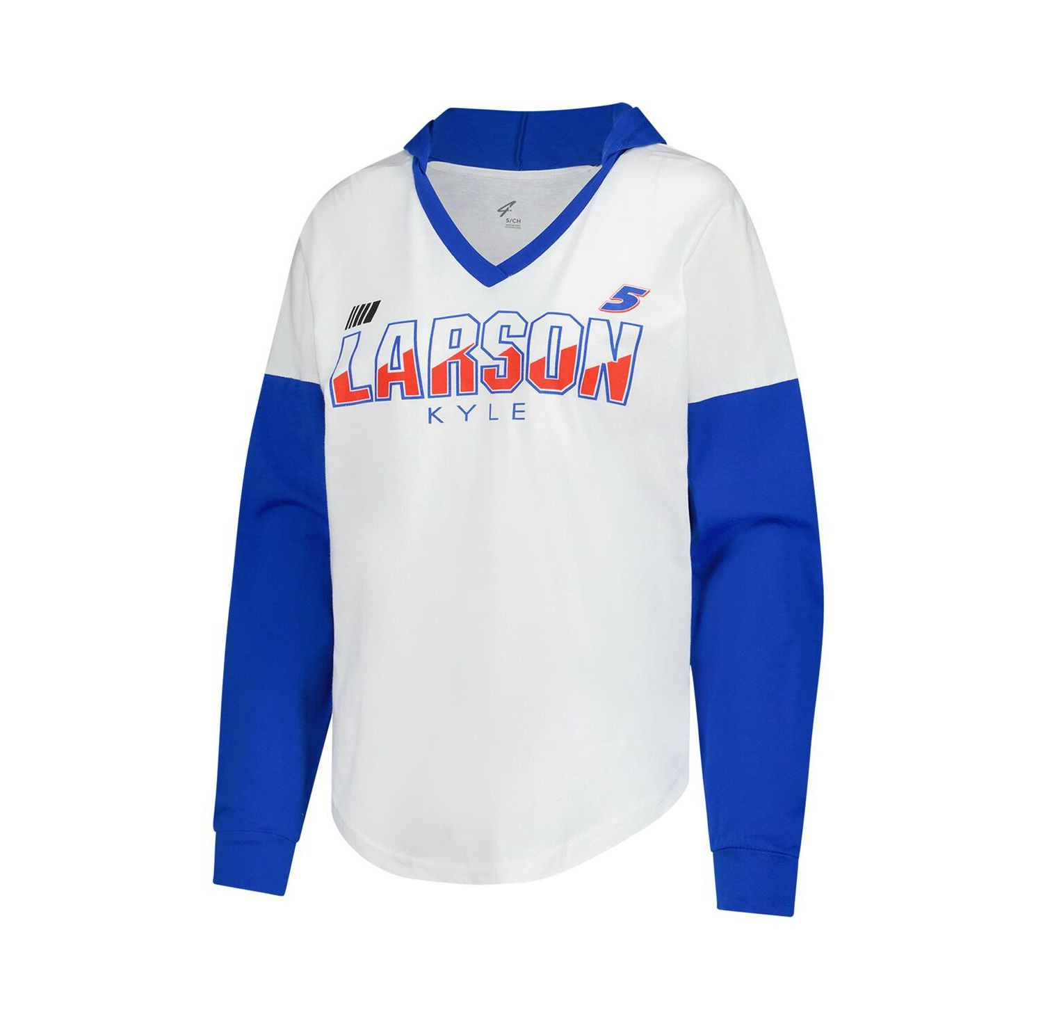 Women's White/Royal Kyle Larson Bench Player Oversized Long Sleeve Hoodie V-Neck T-Shirt