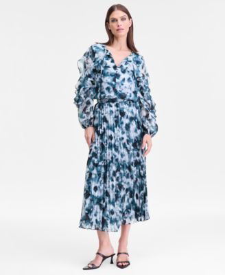 Women's Printed Ruffle-Trim Split-Neck Blouse, Macy's Exclusive