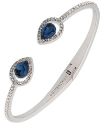 Rhodium Glass Stone Silver-Tone Pear Cuff Bracelet