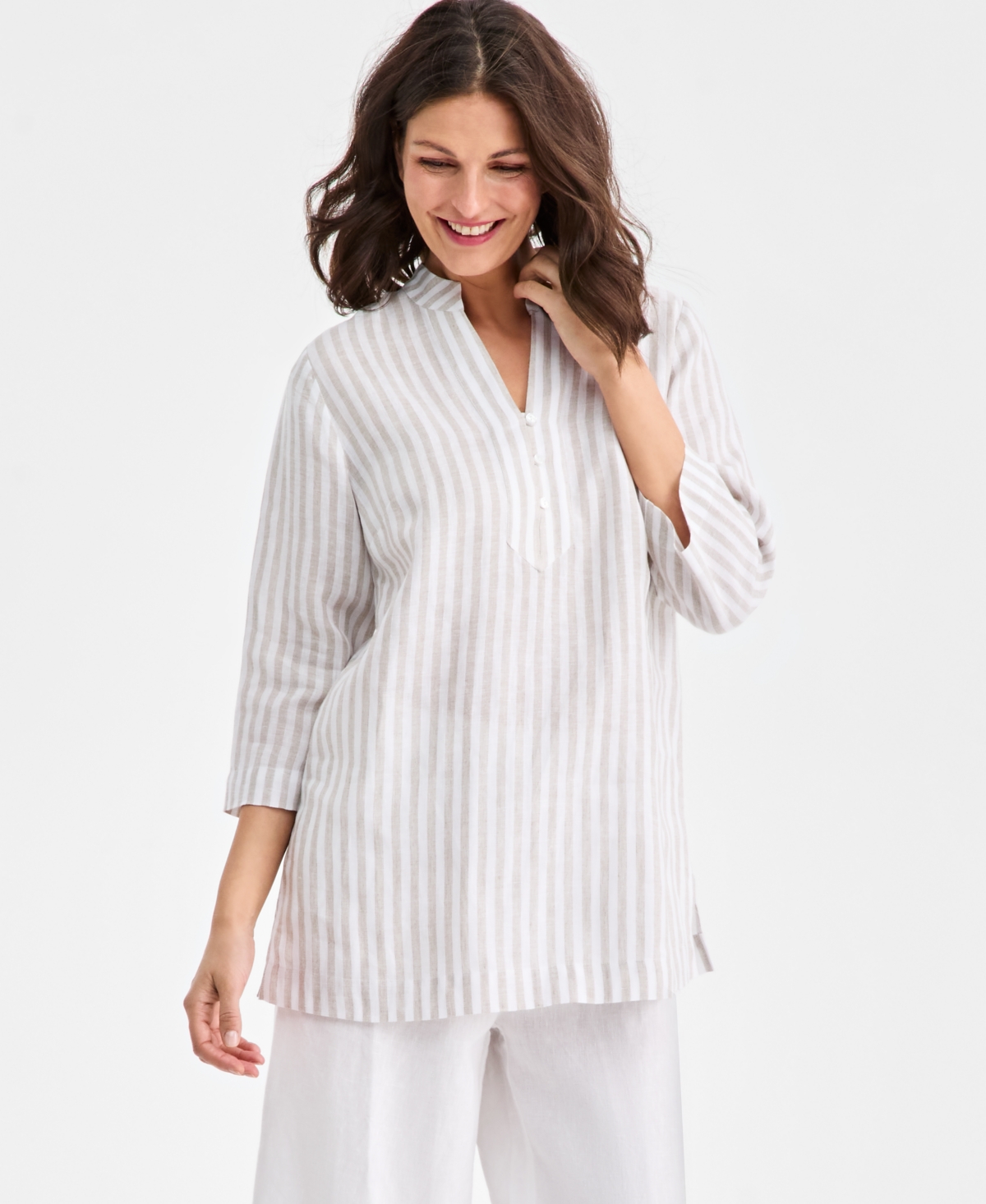 Charter Club Women's 100% Linen Embroidered-floral 3/4-sleeve Tunic, Macy's Exclusive