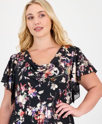 Plus Size Foil-Print Handkerchief-Hem Dress