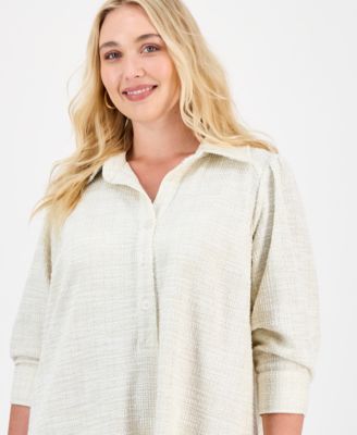 Plus Size Textured Button-Front Dress