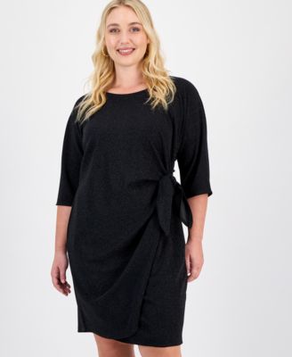 Plus Size Glitter-Knit 3/4-Sleeve Sarong Dress