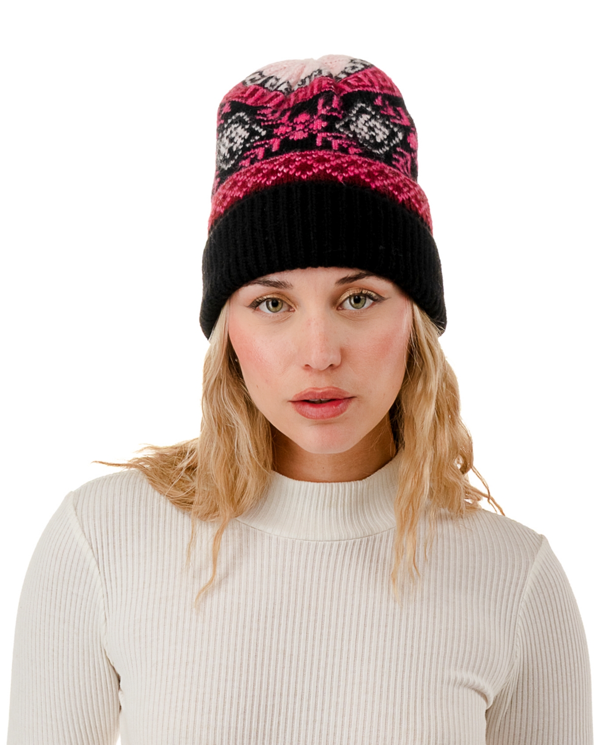 Marcus Adler Knit Fairisle Beanie Hat In Black