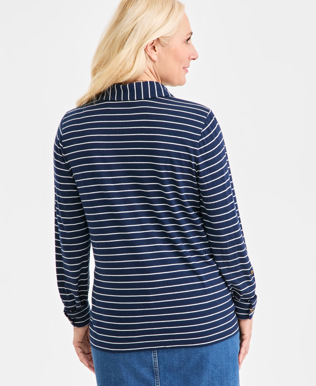 Style & Co Women's Striped Split-neck Tab-sleeve Top, Macy's Exclusive In Blue
