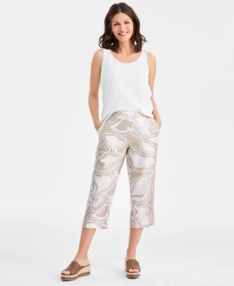 Petite Flat-Front Crop Pants - Garden Sketch