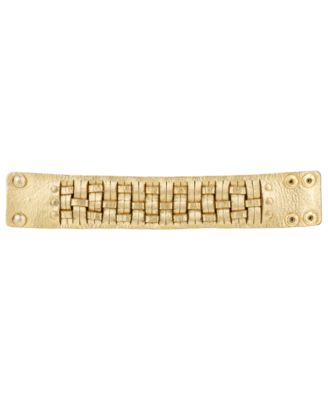 Antique-Like Gold-Tone Woven Snap Cuff Bracelet