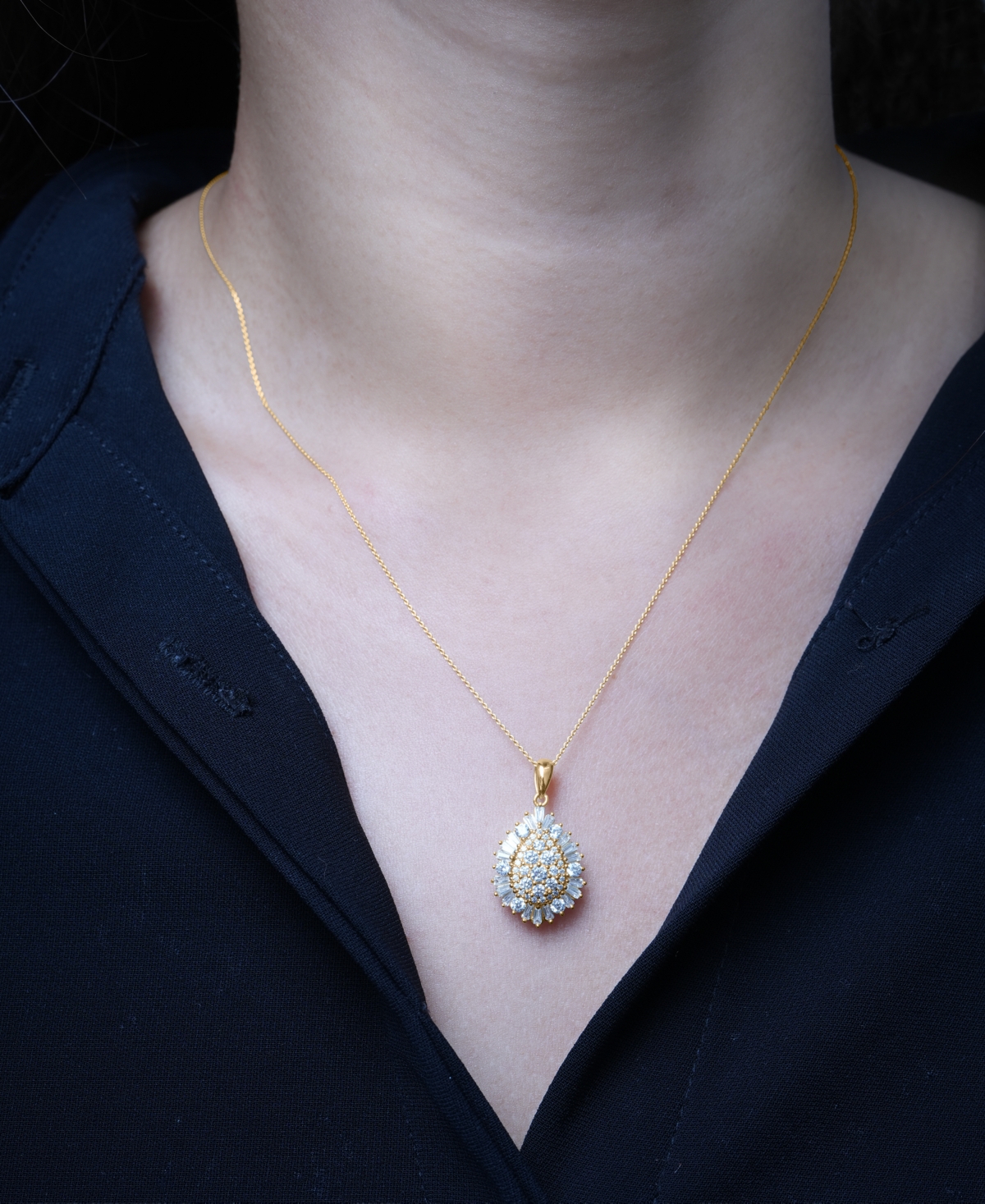 Wrapped In Love Diamond Round (0.72 Ct. T.w.) And Baguette (0.28 Ct. T.w.) Cluster Pendant Necklace In 14k Yellow Go In Gold