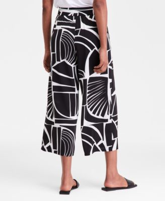 Women's Cropped Printed Pull-On Wide-Leg Pants, Macy's Exclusive