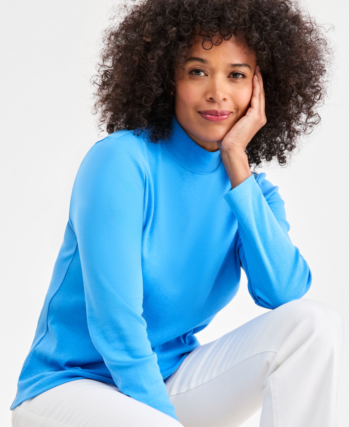 Style & Co Petite Mock-Neck Cotton Long-Sleeve T-Shirt, Created for Macy's