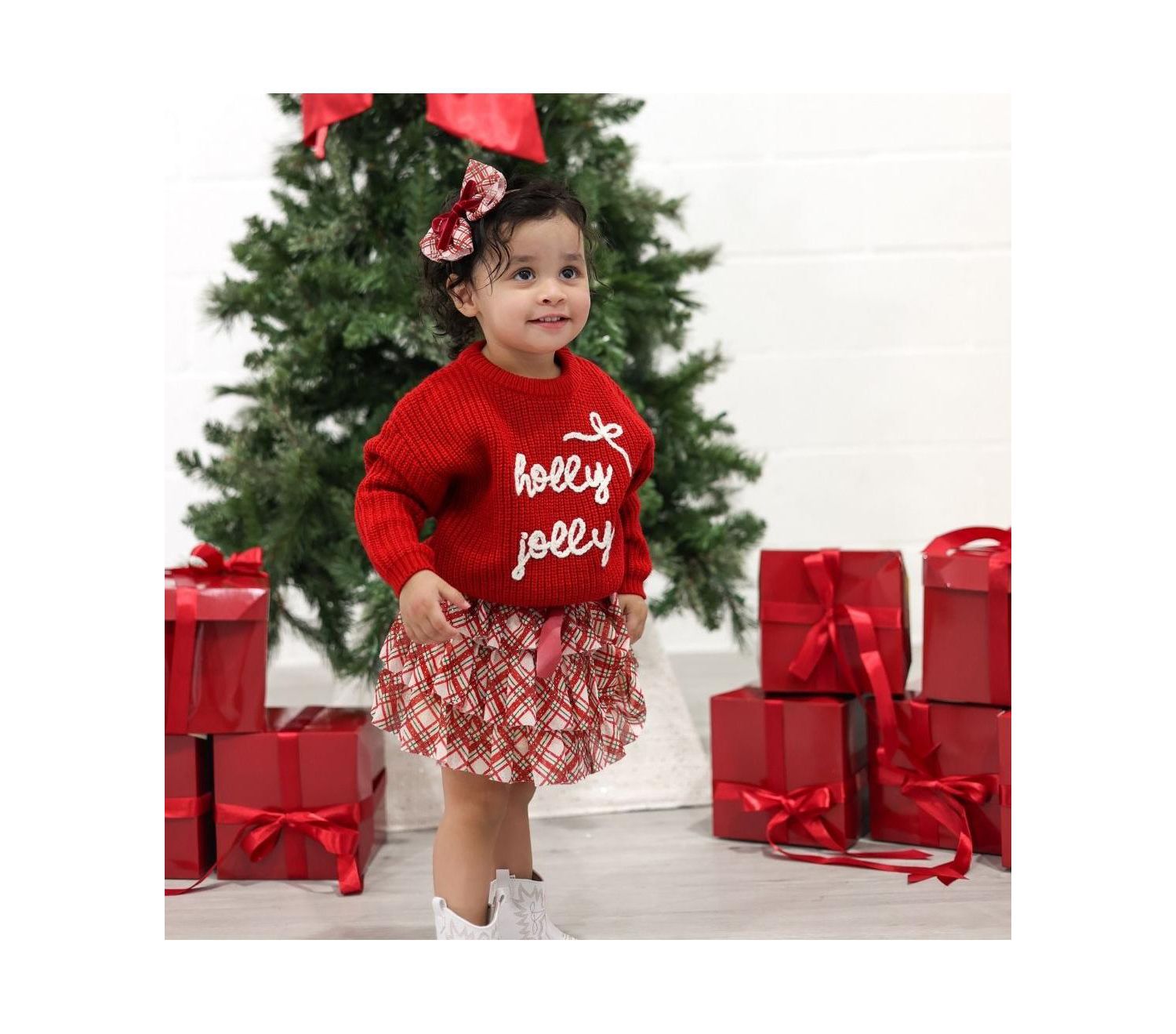 Little and Big Girls Christmas Plaid Bow Tiered Tutu Skirt