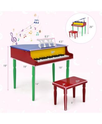 30-Key Wooden Toy Kids Grand Piano with Bench and Music Rack