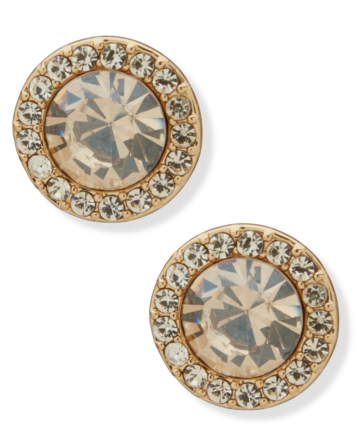 Dkny Glass Stone Gold-Tone Rounded Stud Earrings