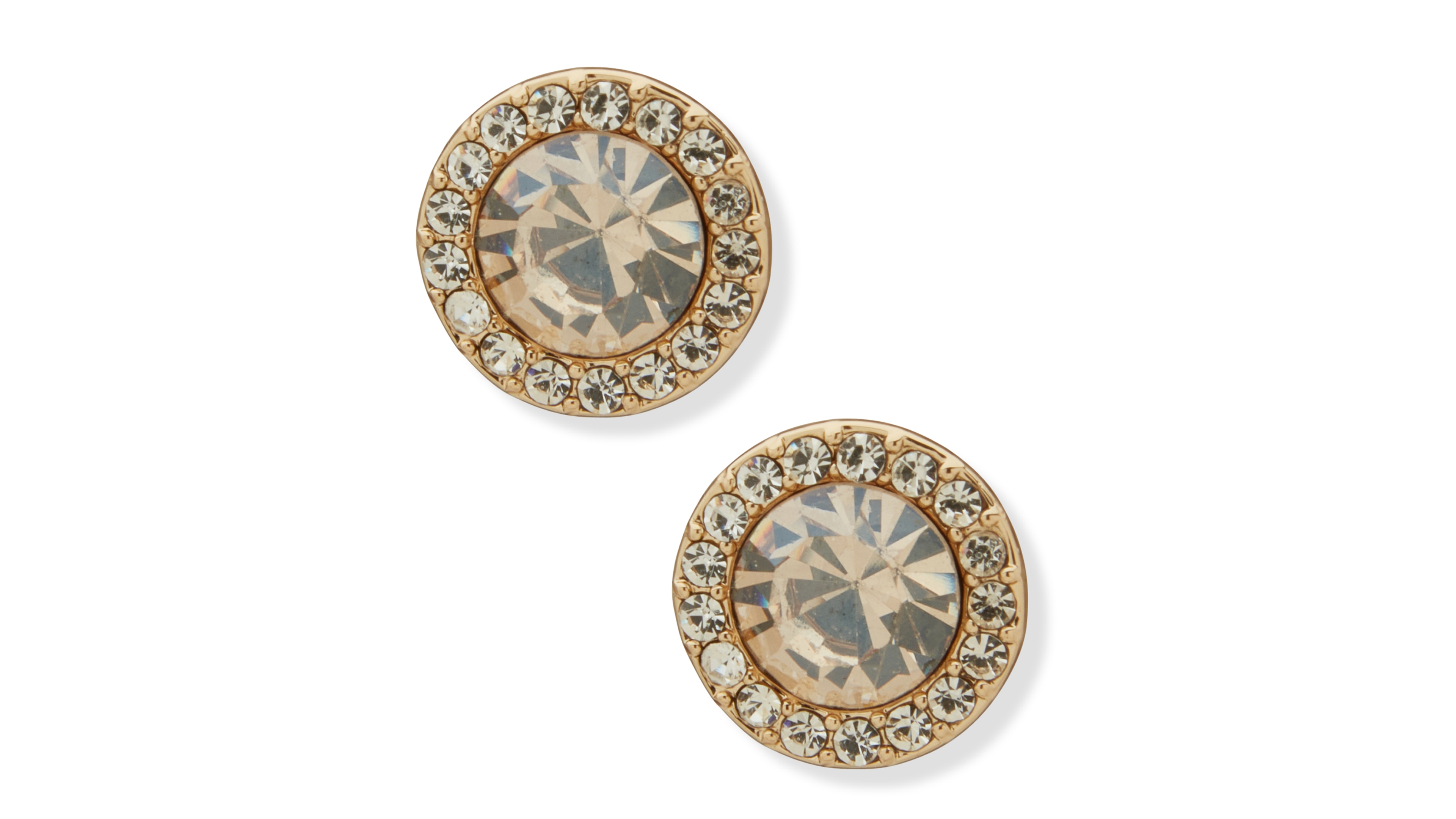 Dkny Glass Stone Gold-Tone Rounded Stud Earrings