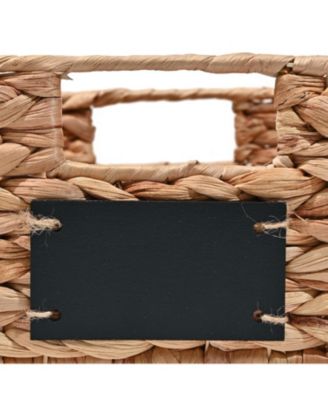 12" Hand-Woven Hyacinth Pantry Baskets with Chalkboard Labels and Handles (Set of 4)