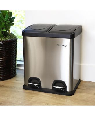 2 Section 15 Liter/ 4 Gallon Each Section Trash and Recycling Step Bin in Matte Silver