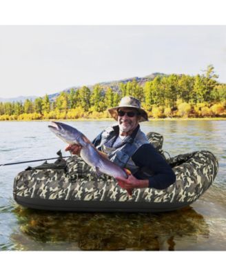 Inflatable Fishing Float Tube with Rod Holder, Fish Ruler, and Storage Pockets