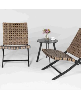 3-Piece Steel & Wicker Bistro Set – Foldable Adirondack-Style Chairs (300 lbs Capacity) & Side Table, Weather-Resistant Patio Furniture