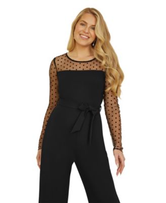 Women's Black Spot Mesh Stretch Jumpsuit
