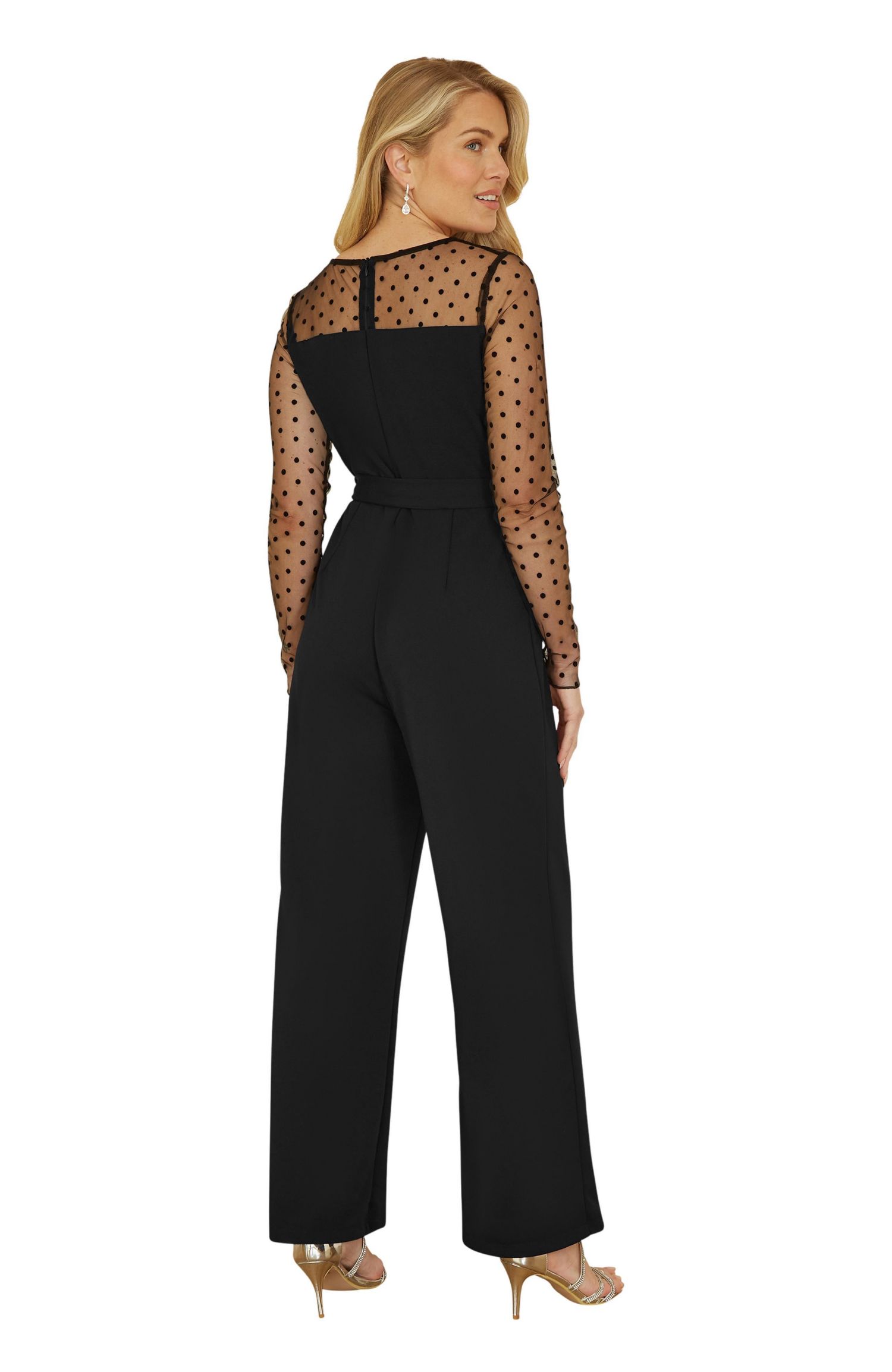 Women's Black Spot Mesh Stretch Jumpsuit